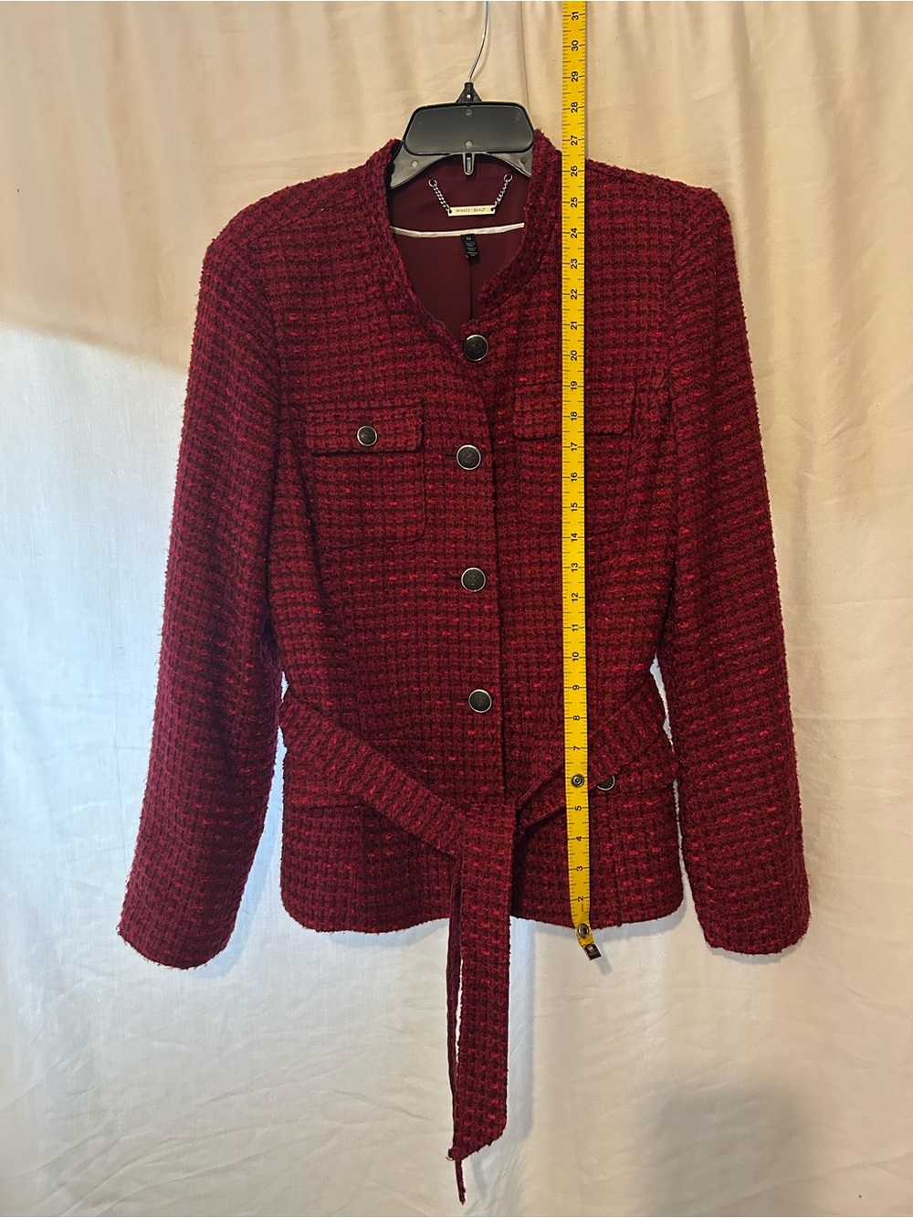 WHBM Women’s Red Tweed Belted Jacket - Picture 3 of 17